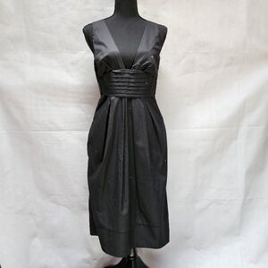 French Connection Black Deep V-neck Evening Dress 100% Cotton Size 6